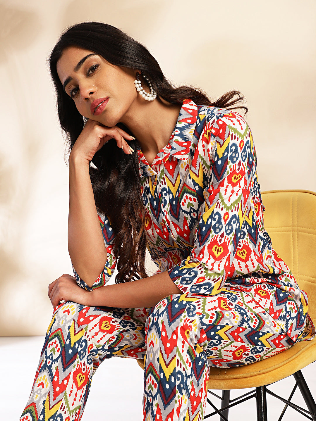 Janasya Multicolor Cotton Ikat Printed Set | Grocsy