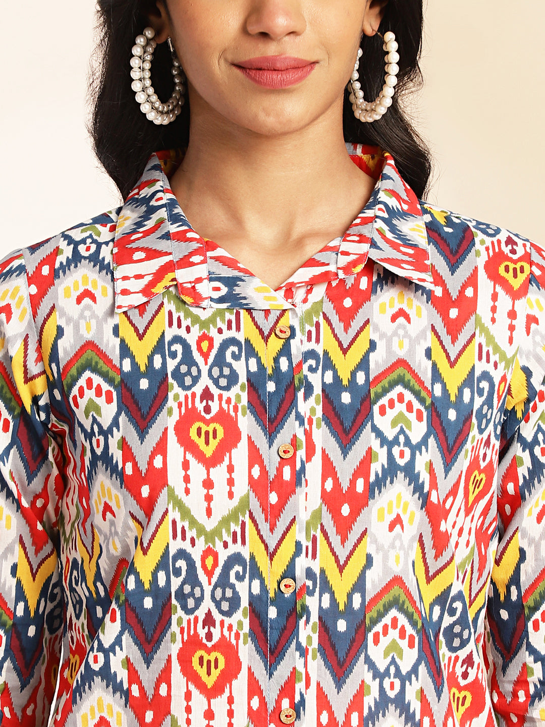 Janasya Multicolor Cotton Ikat Printed Set | Grocsy