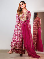 Janasya Pink Cotton Foil Floral Printed Set | Grocsy