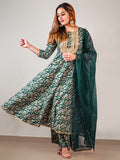 Janasya Teal Cotton Foil Floral Printed Set | Grocsy