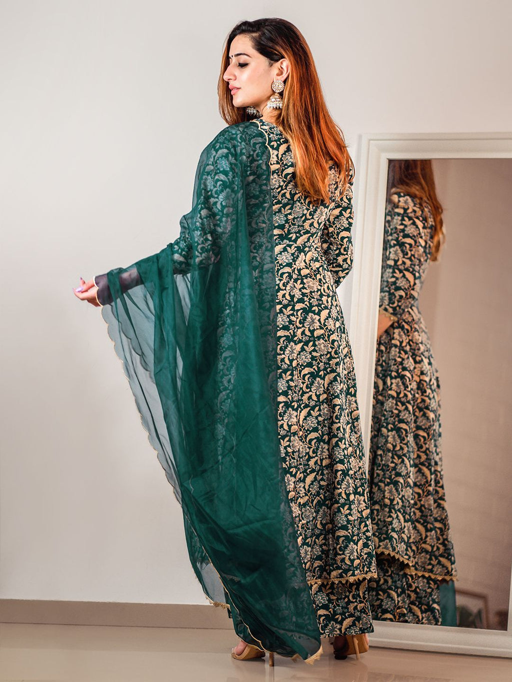 Janasya Teal Cotton Foil Floral Printed Set | Grocsy