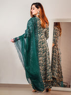 Janasya Teal Cotton Foil Floral Printed Set | Grocsy
