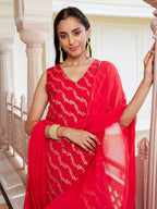 Janasya Women's Red Brocade Woven Design Festive Straight Kurta Set | Grocsy