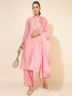 Janasya Pink Chanderi Embellished Set | Grocsy