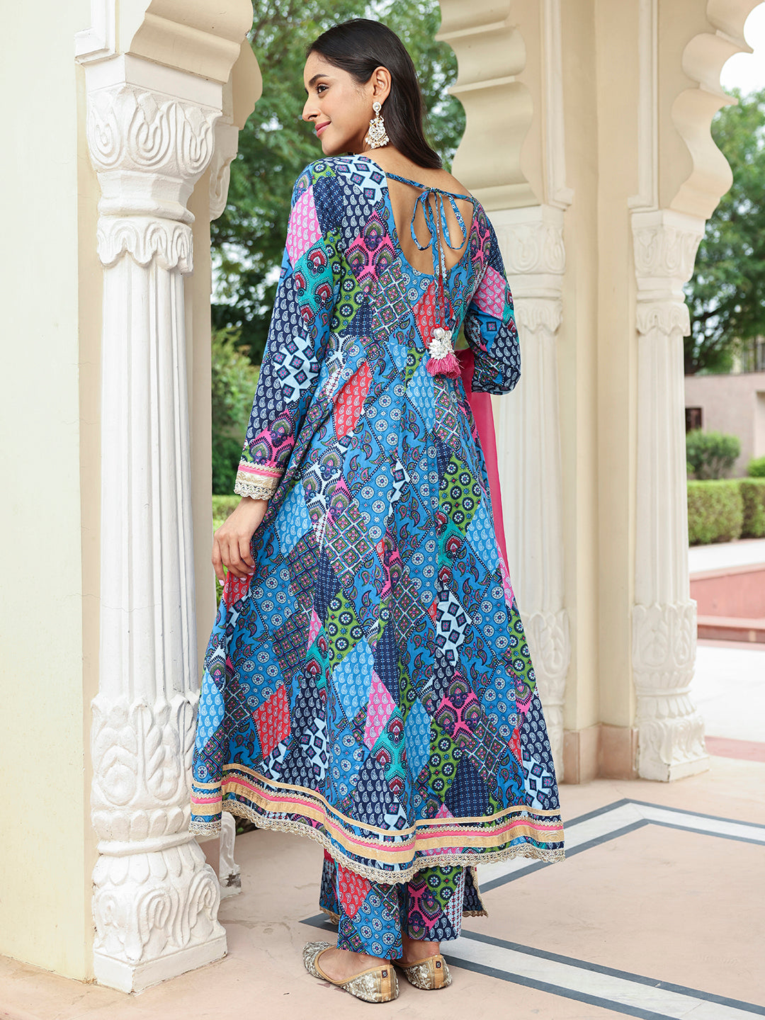 Janasya Women's Blue Cotton Ethnic Printed Festive Anarkali Kurta Set | Grocsy