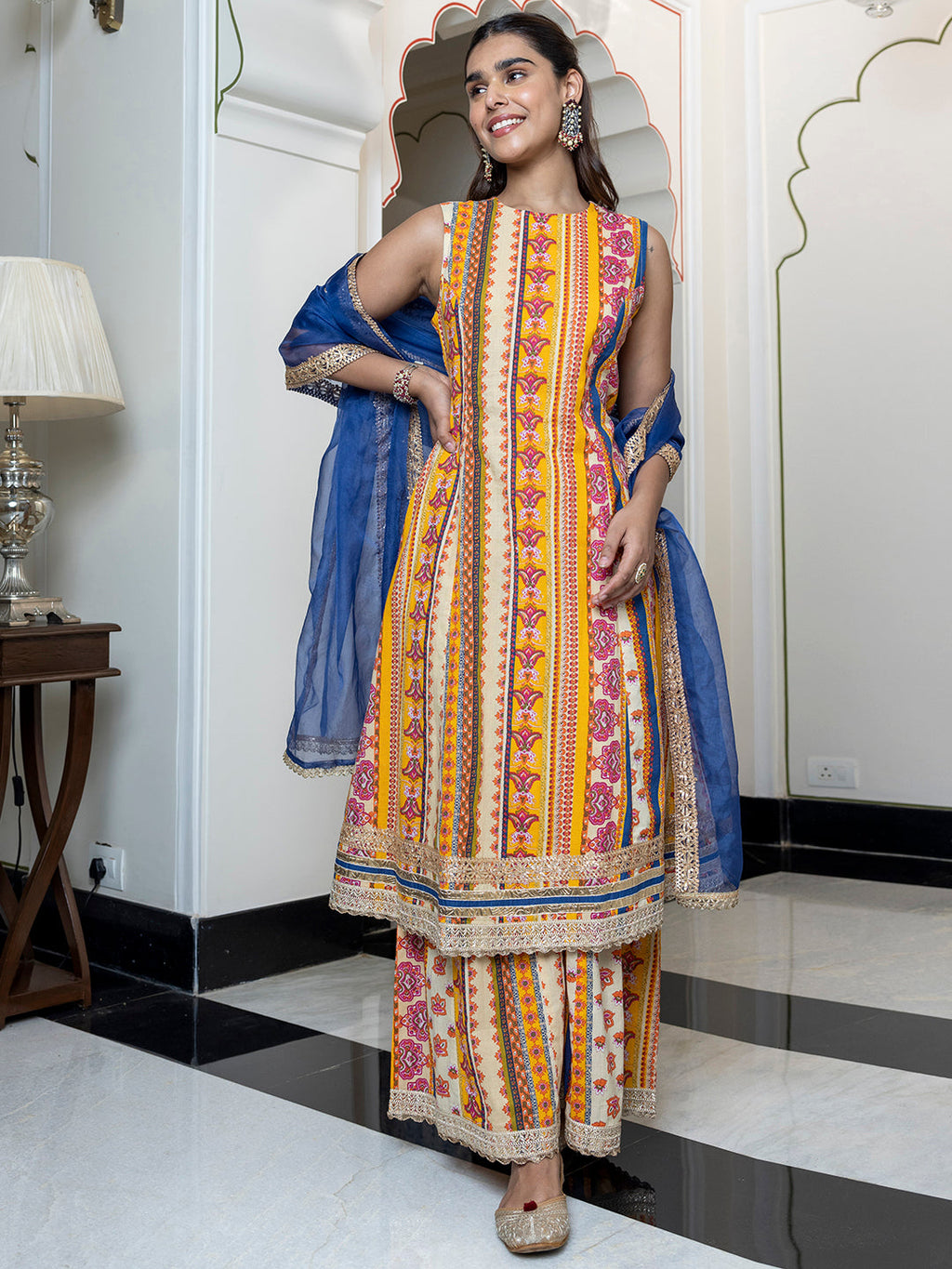 Janasya Women's Multicolor Cotton Ethnic Printed Festive A-line Kurta Set | Grocsy