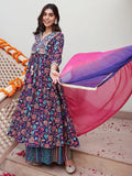 Janasya Women's Purple Cotton Embellished Ethnic Printed Festive A-line Kurta Set | Grocsy