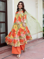 Janasya Women's Multicolor Cotton Floral Printed Festive Flared Kurta Set | Grocsy