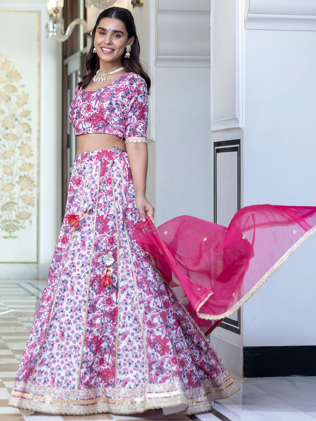 Janasya White Cotton Embellished Festive Lehenga Choli | Grocsy