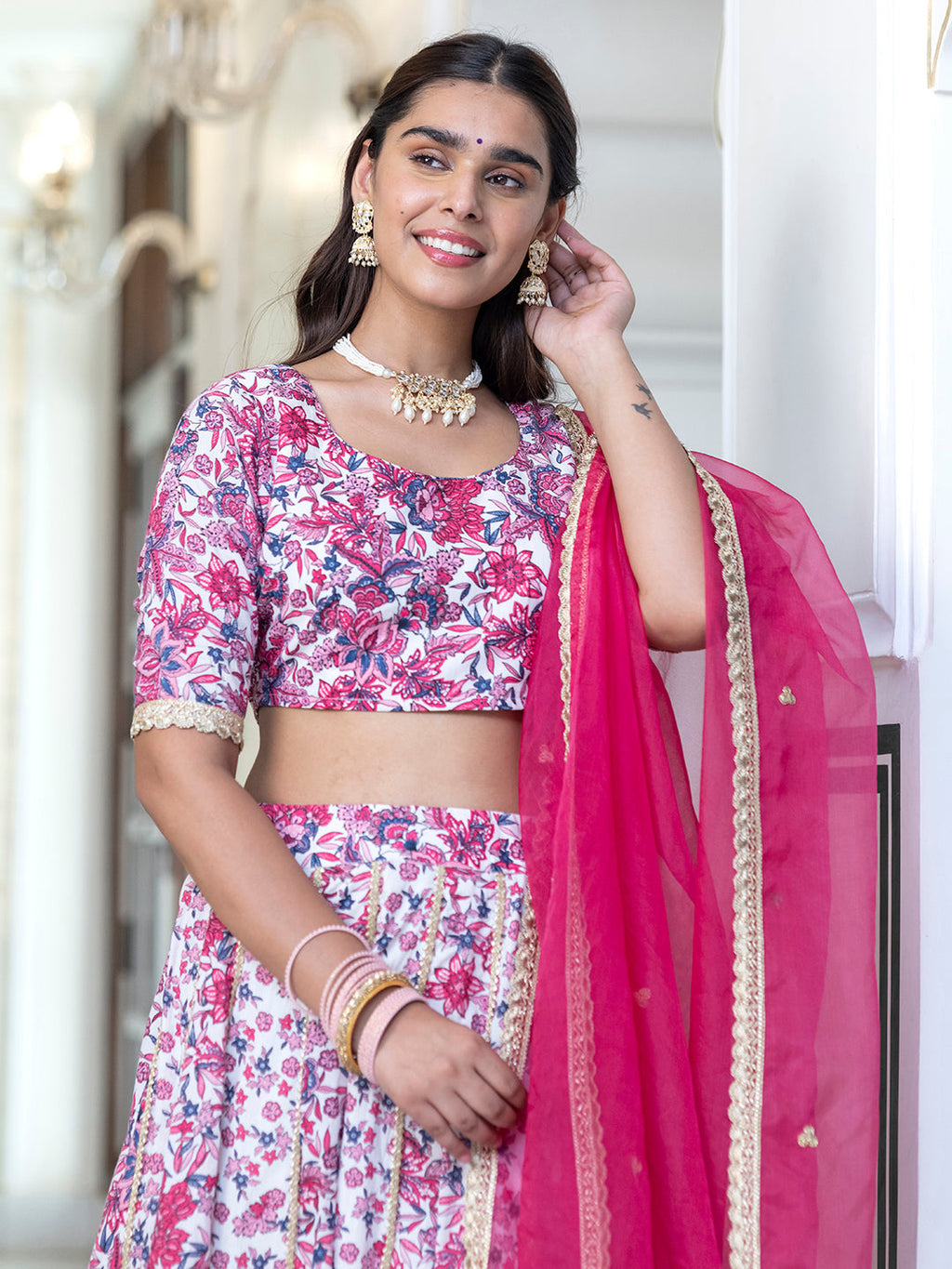 Janasya White Cotton Embellished Festive Lehenga Choli | Grocsy
