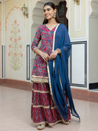 Janasya Women's Wine Cotton Ethnic Printed Festive Short Kurta Set | Grocsy