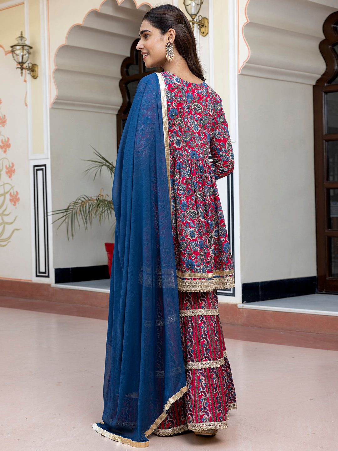 Janasya Women's Wine Cotton Ethnic Printed Festive Short Kurta Set | Grocsy