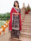 Janasya Women's Navy Blue Cotton Ethnic Printed Festive Flared Kurta Set | Grocsy