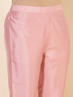 Janasya Pink Crepe Silk Yoke Embroidery Set | Grocsy