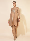 Janasya Beige Crepe Silk Embellished Set | Grocsy