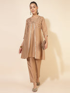 Janasya Beige Crepe Silk Embellished Set | Grocsy