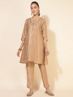 Janasya Beige Crepe Silk Embellished Set | Grocsy