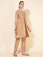 Janasya Beige Crepe Silk Embellished Set | Grocsy