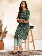 Janasya Green Cotton Printed Sets | Grocsy