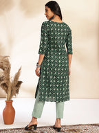 Janasya Green Cotton Printed Sets | Grocsy