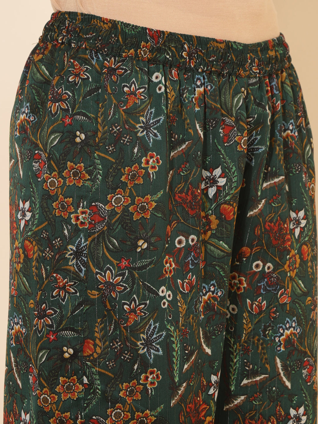 Janasya Green Chiffon Lurex Floral Printed Co-ords | Grocsy