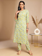 Janasya Light Green Cotton Floral Straight Co-ord Set | Grocsy