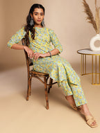 Janasya Light Green Cotton Floral Straight Co-ord Set | Grocsy