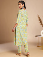 Janasya Light Green Cotton Floral Straight Co-ord Set | Grocsy