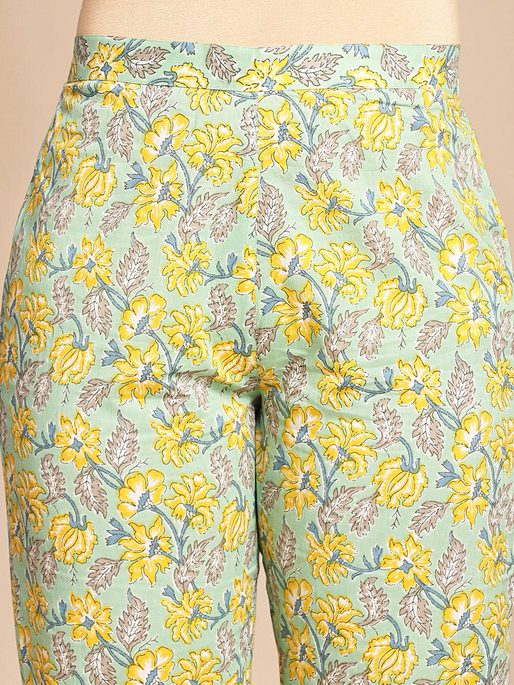 Janasya Light Green Cotton Floral Straight Co-ord Set | Grocsy