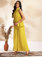 Janasya Yellow Dobby Chiffon Solid Sets | Grocsy