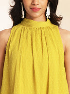 Janasya Yellow Dobby Chiffon Solid Sets | Grocsy
