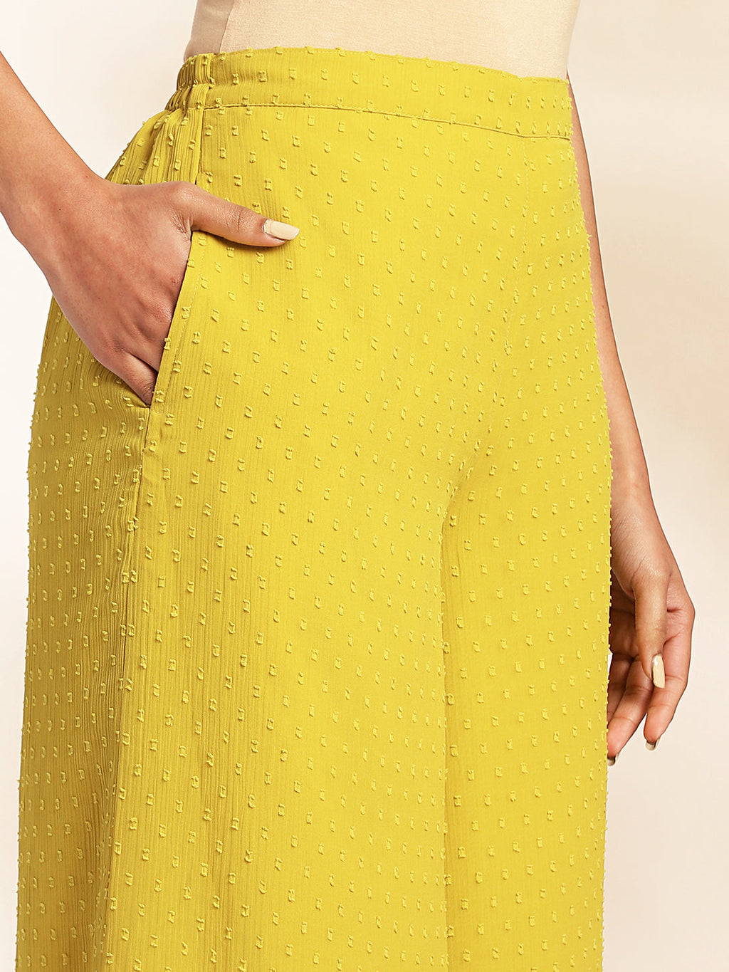 Janasya Yellow Dobby Chiffon Solid Sets | Grocsy