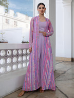 Janasya Lavender Georgette Chevron Regular Co-ord Set | Grocsy