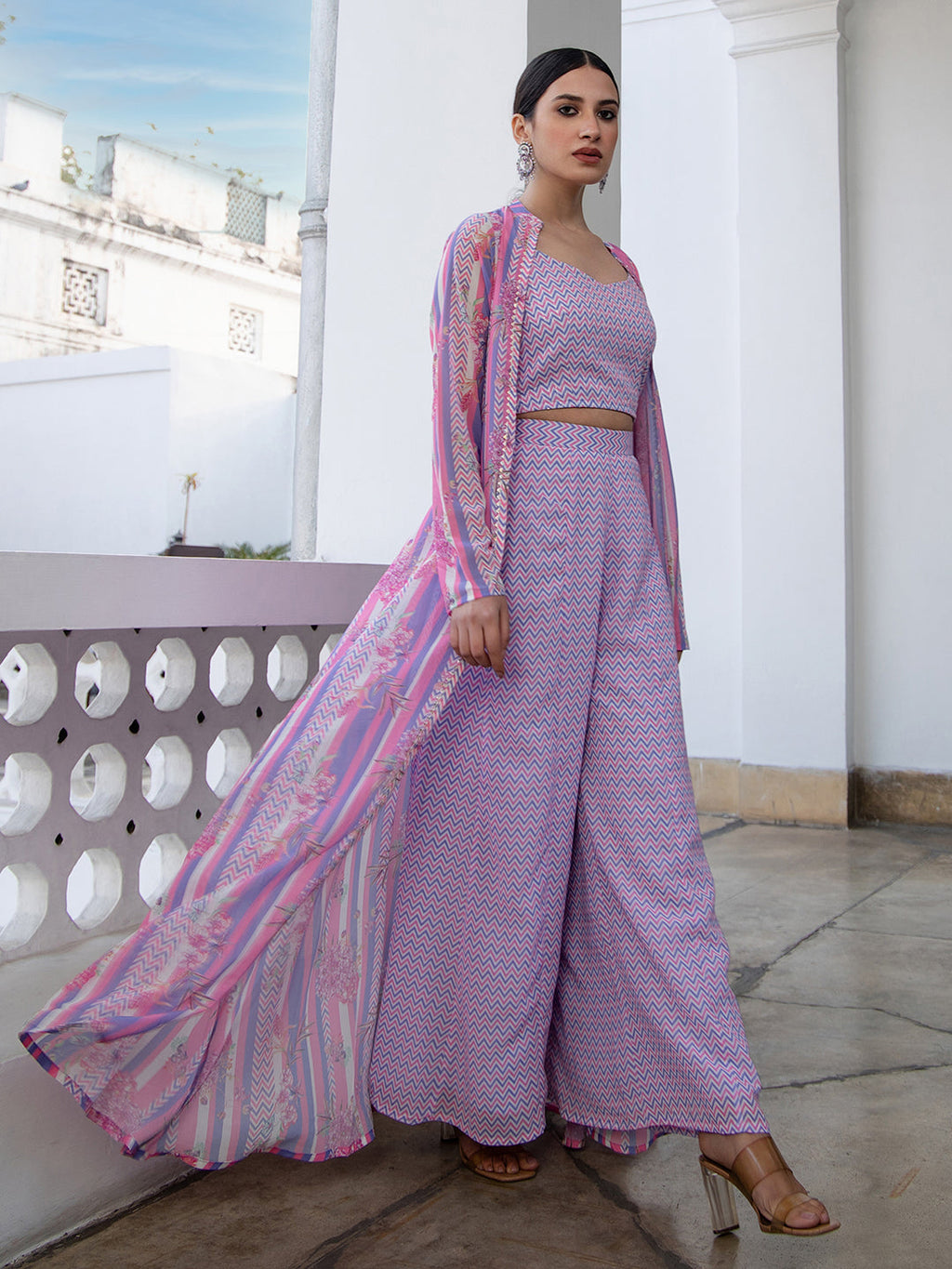 Janasya Lavender Georgette Chevron Regular Co-ord Set | Grocsy