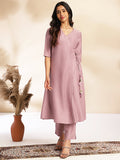Janasya Lavender Chinnon Solid Wrap Kurta Set | Grocsy