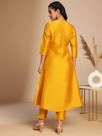 Janasya Mustard Crepe Silk Solid Wrap Kurta Set | Grocsy