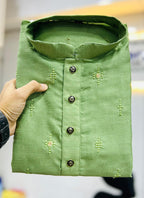 Prazu Fashion Light Green Silk Embroidered Kurta With Pajama | Grocsy