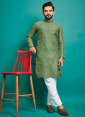 Prazu Fashion Light Green Silk Embroidered Kurta With Pajama | Grocsy