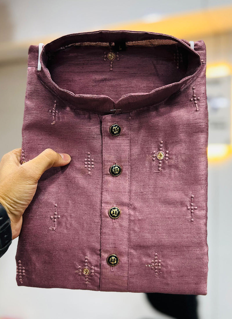 Prazu Fashion Onion Pink Silk Embroidered Kurta With Pajama | Grocsy