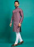 Prazu Fashion Onion Pink Silk Embroidered Kurta With Pajama | Grocsy