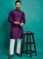 Prazu Fashion Purple Silk Embroidered Kurta With Pajama | Grocsy