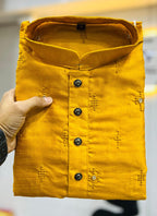 Prazu Fashion Yellow Silk Embroidered Kurta With Pajama | Grocsy