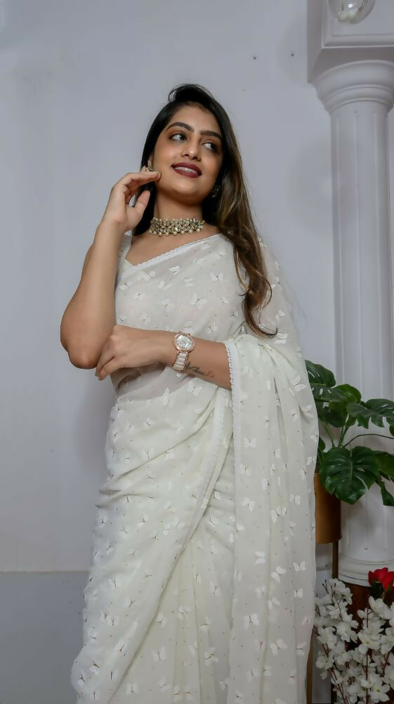Vamsee Patangiyu Off White Georgette Saree | Grocsy