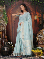 Shree Shyam Fashion Organza Sky Blue Saree | Grocsy