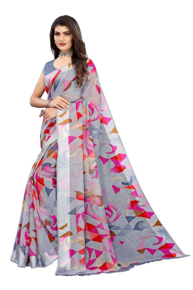 Vamika Grey Linen Satin Border Saree | Grocsy