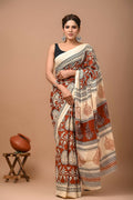 Exclusive Collection White Maroon Beautiful Mulmul Cotton Saree | Grocsy