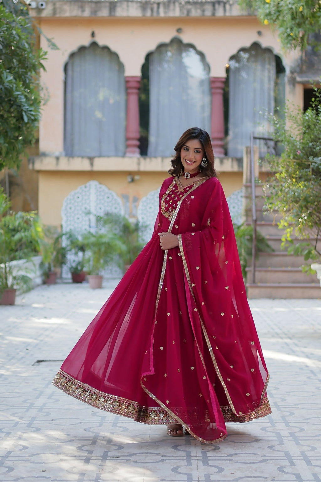 Joban Fashion Pink Georgette Sequence Embroidery Work Kurta Set | Grocsy