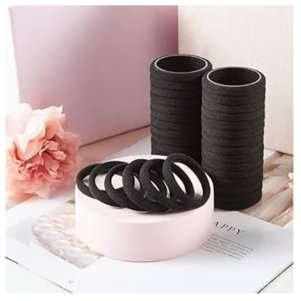 Bronson Professional Hair Rubber Bands Ponytail Holder with Storage Box - Black | Grocsy