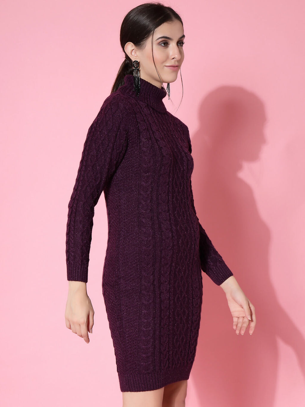 Women Purple Acrylic Self Design Winter Dress - Wool Trees | Grocsy