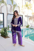 Joban Fashion Purple Kurta Set Velvet Sequins , Zari, Coding & Thread Embroidered work | Grocsy
